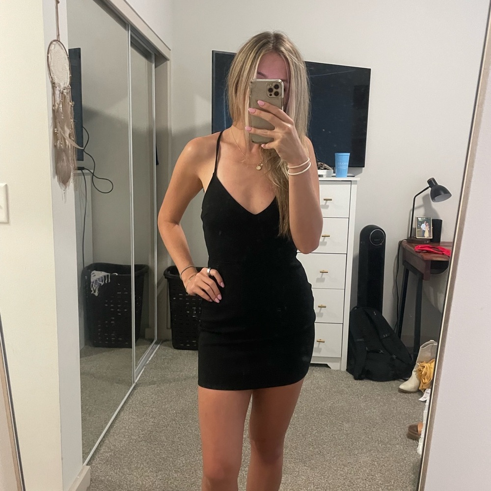 Toni black mini tie up dress
